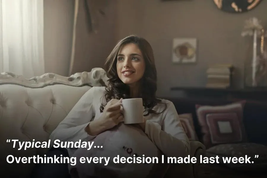 Woman enjoying a Sunday coffee on her couch