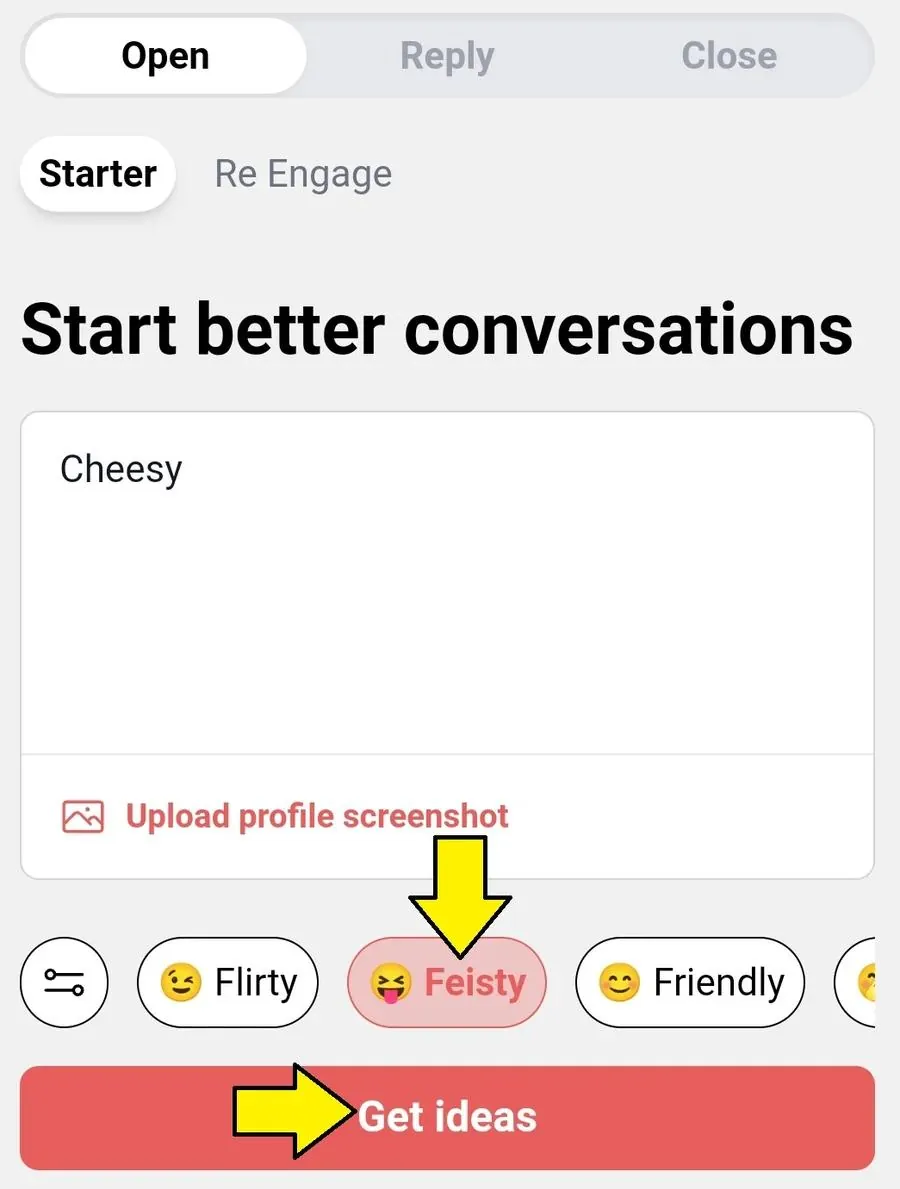 Screenshot of YourMove AI's Chat Assistant showing what you need to do to generate cheesy pick up lines
