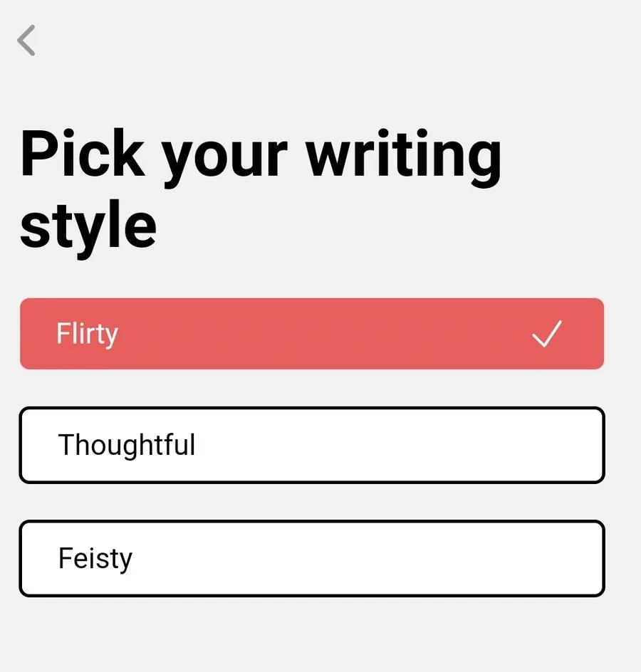 Screenshot of YourMove AI's Profile Writer showing the different writing styles supported by the tool