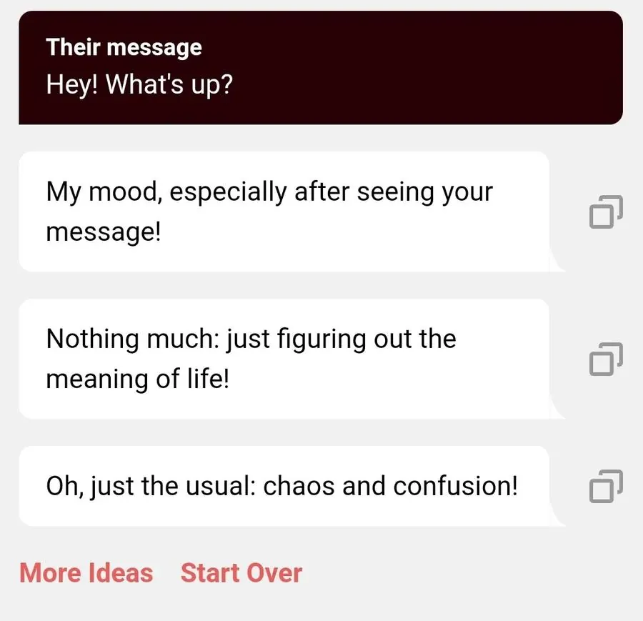 screenshot of YourMove AI's chat assistant with suggested responses to "what's up?"