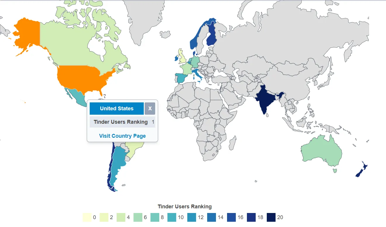 Tinder users by country
